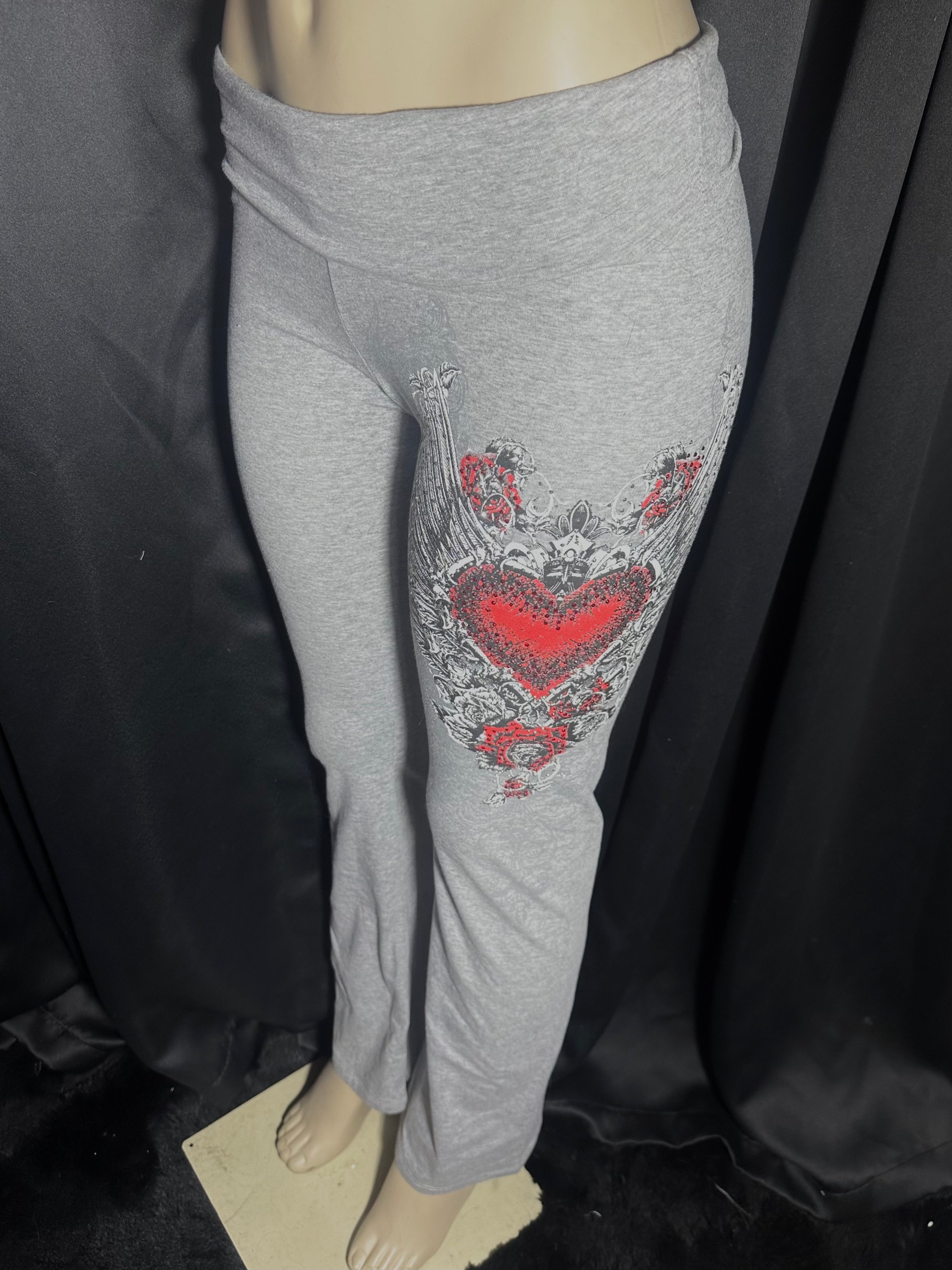 Heart grey fold over yoga pants