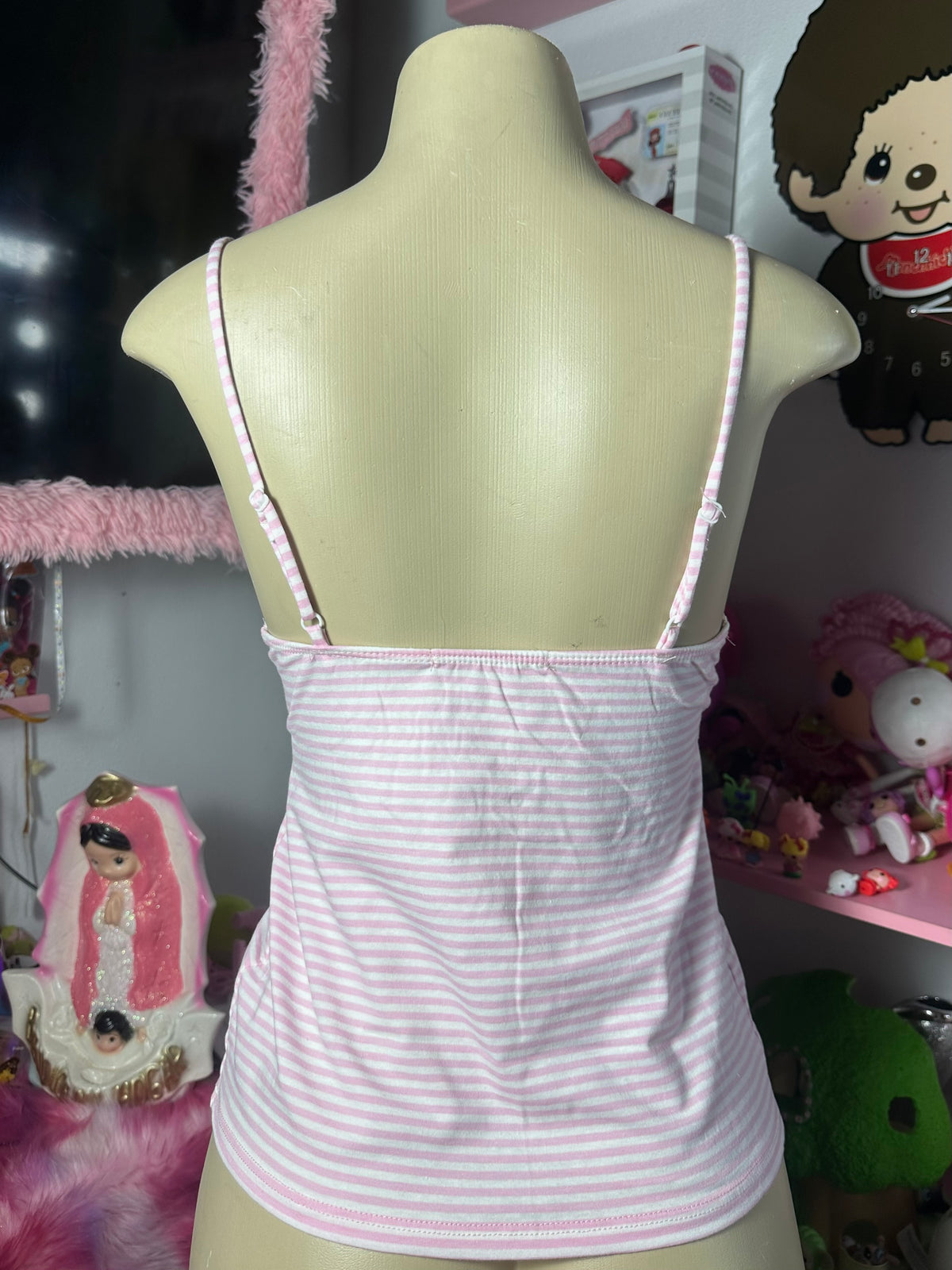 pink stripped lace top