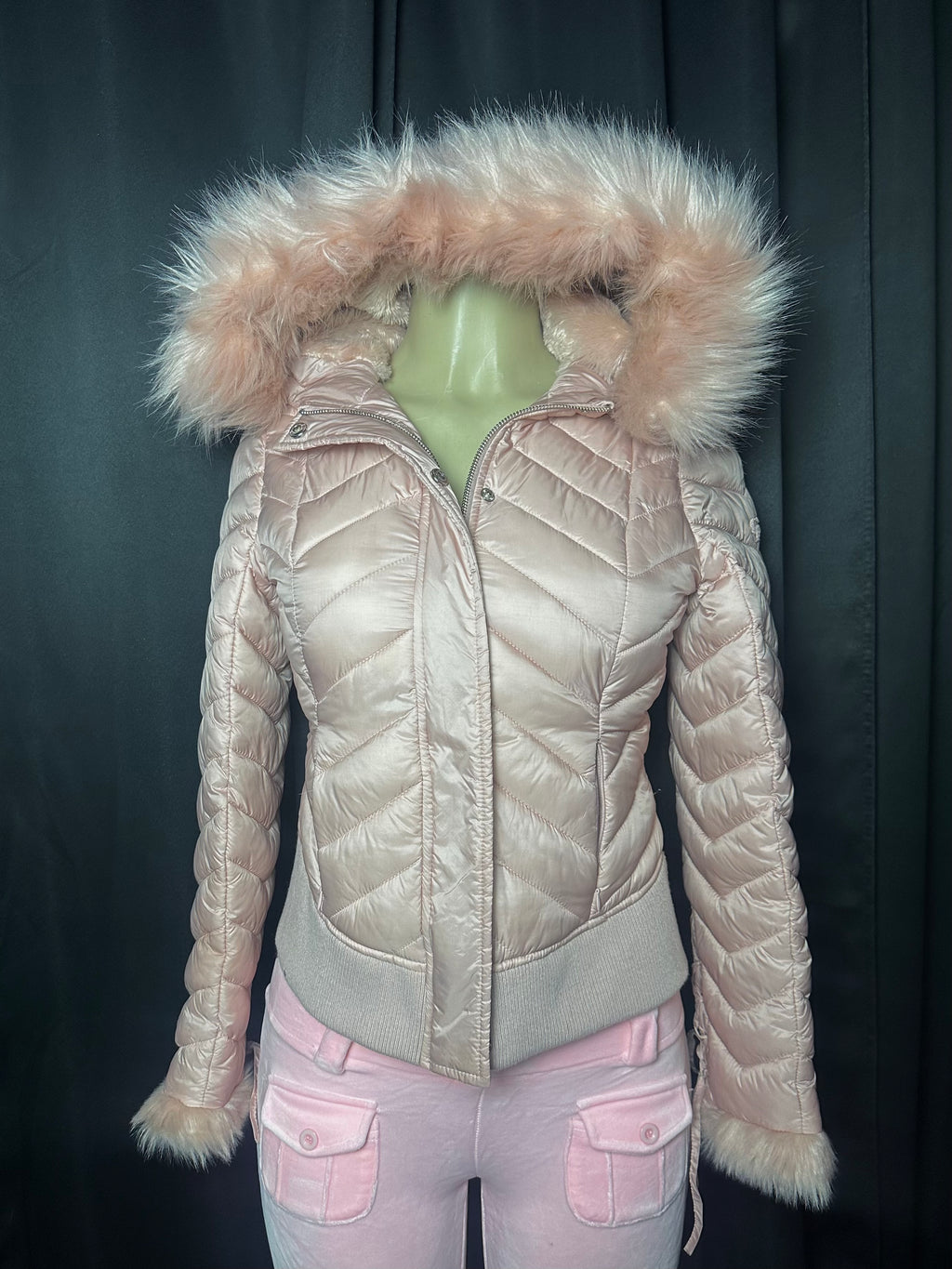 Pink fur puffer