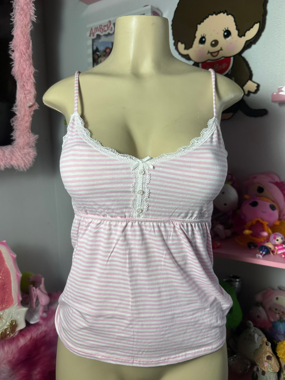pink stripped lace top
