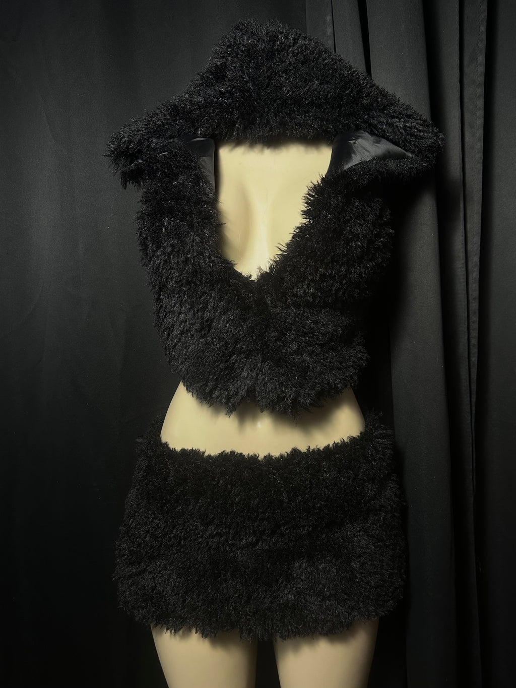 Fur black hoodie top