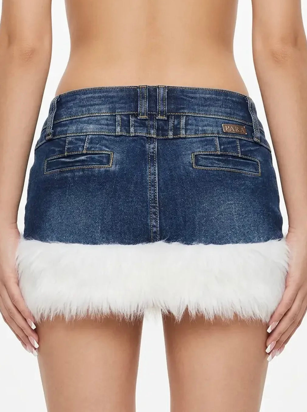 dark denim fur skirt