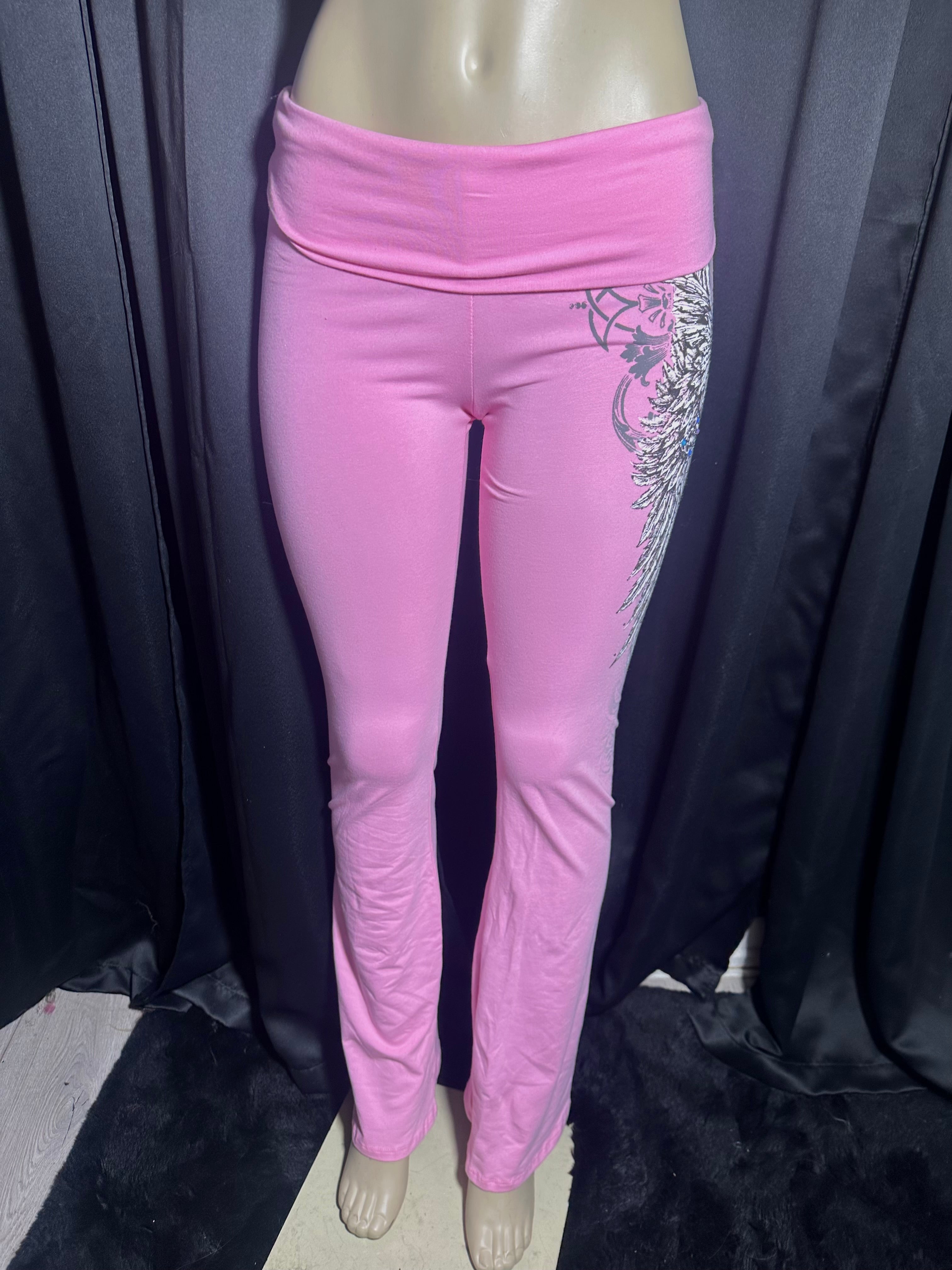 cross heart pink yoga pants
