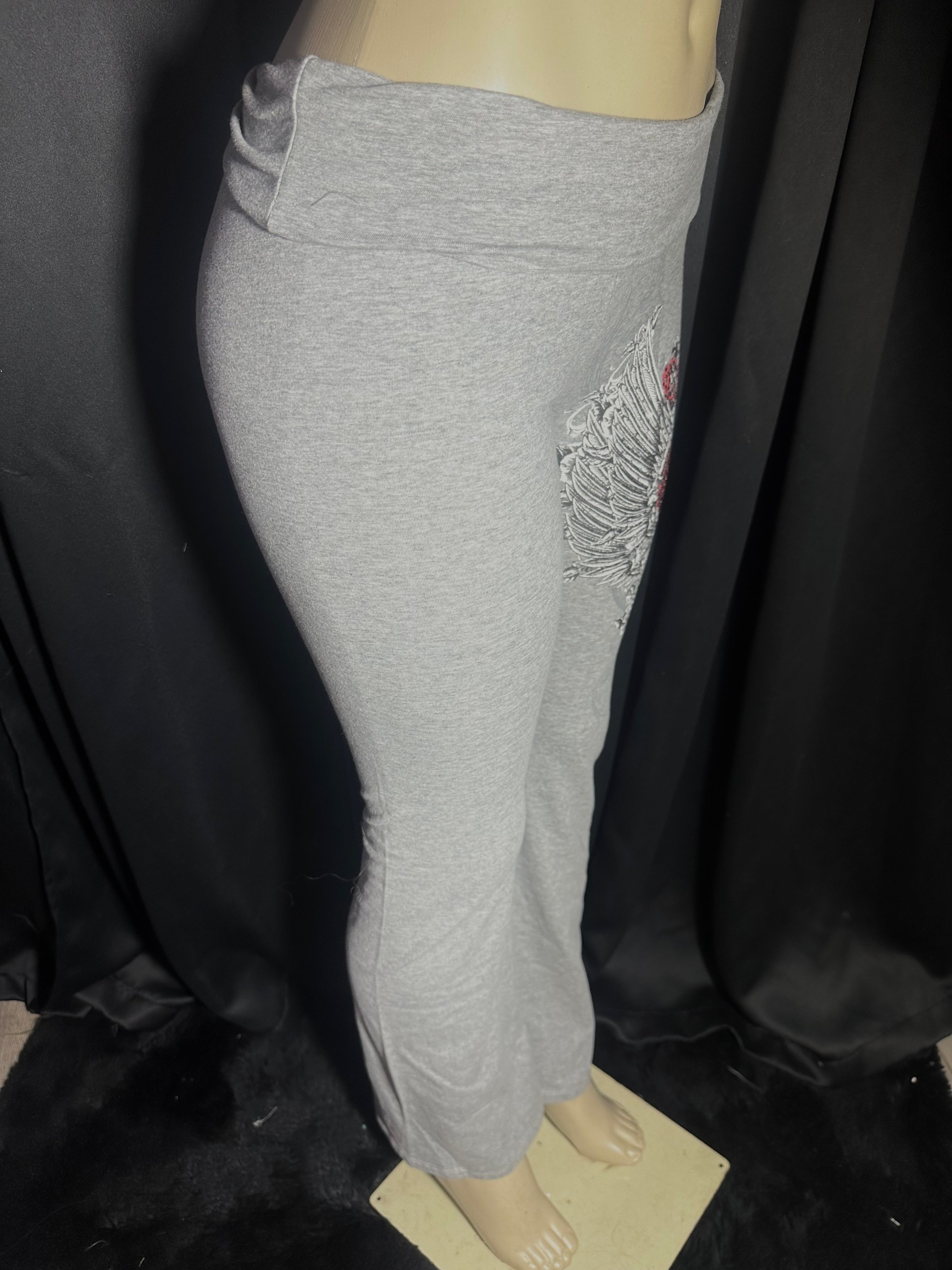 Heart grey fold over yoga pants
