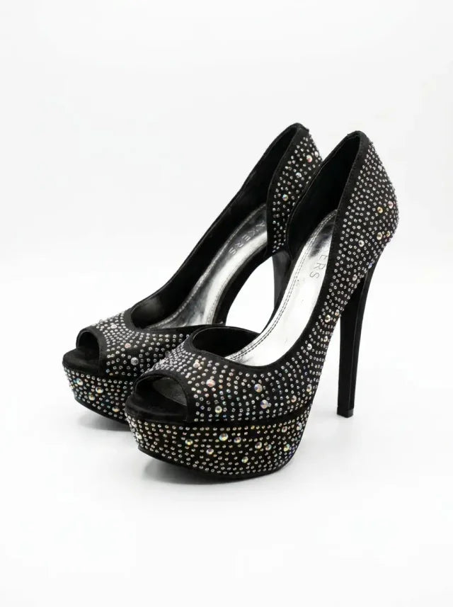 Black rhinestone heels