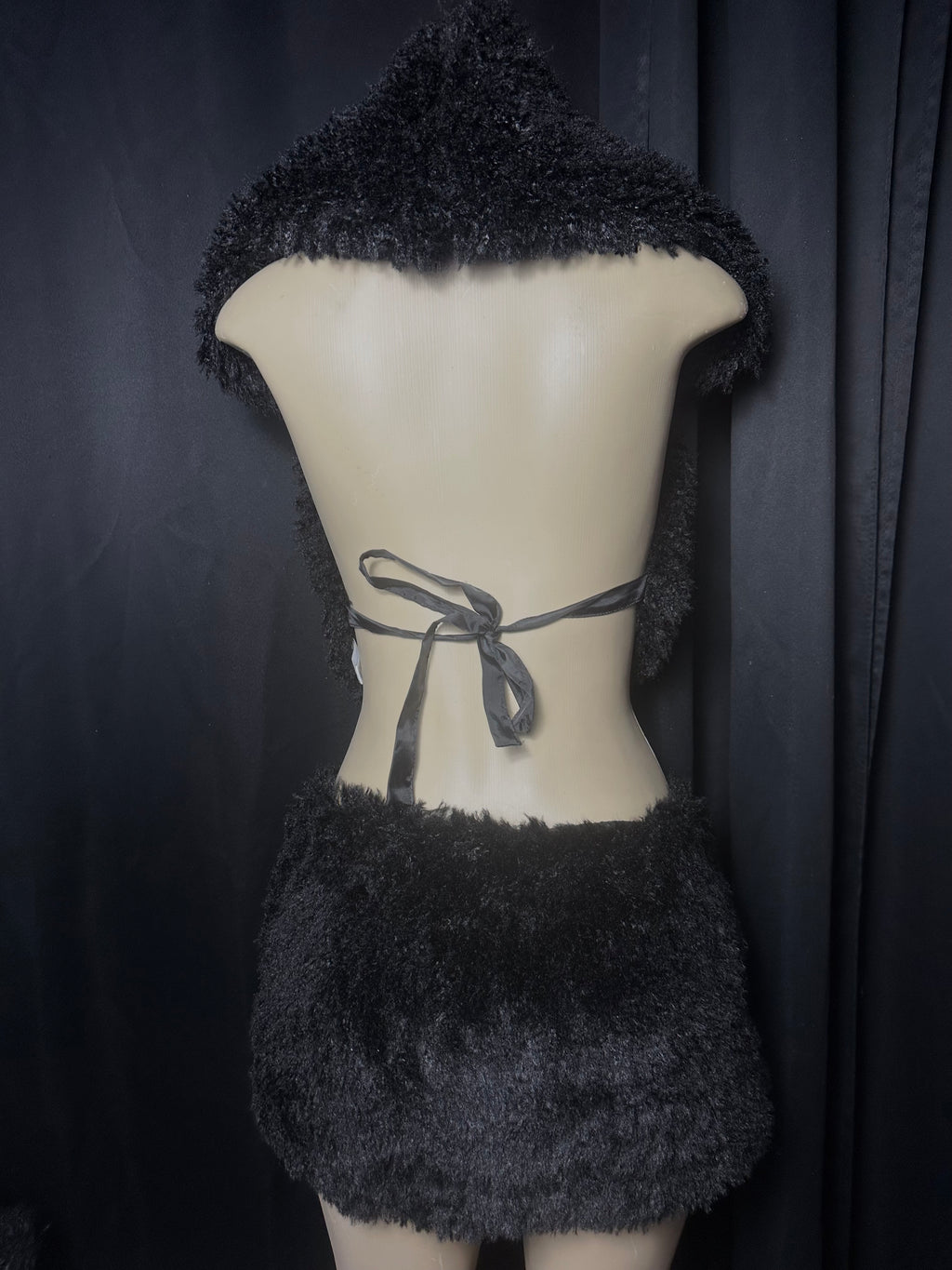 Fur black hoodie top