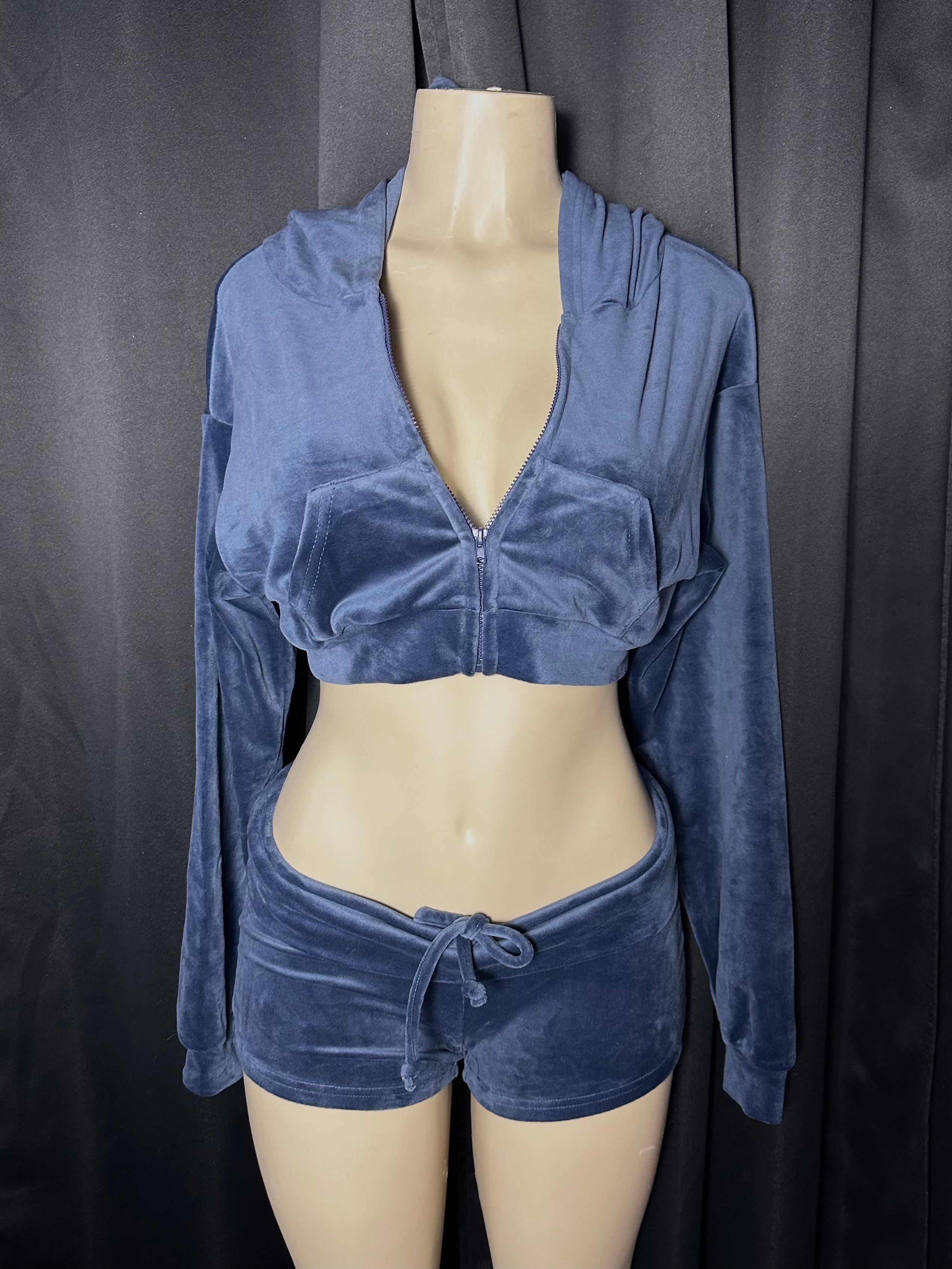 dark blue velour shorts