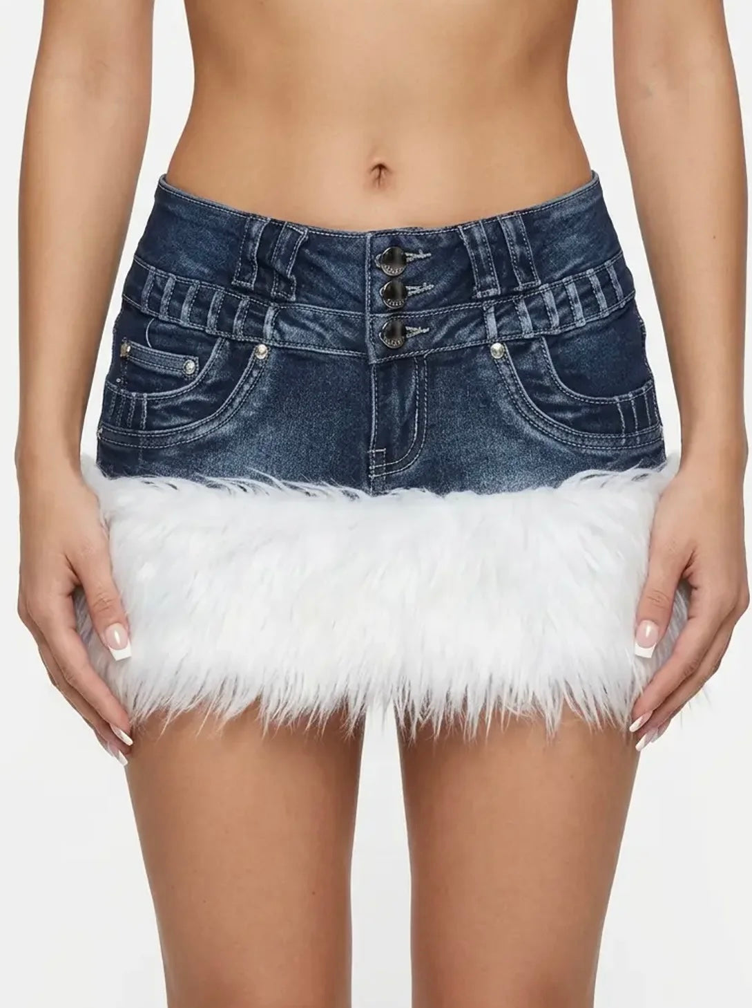 dark denim fur skirt