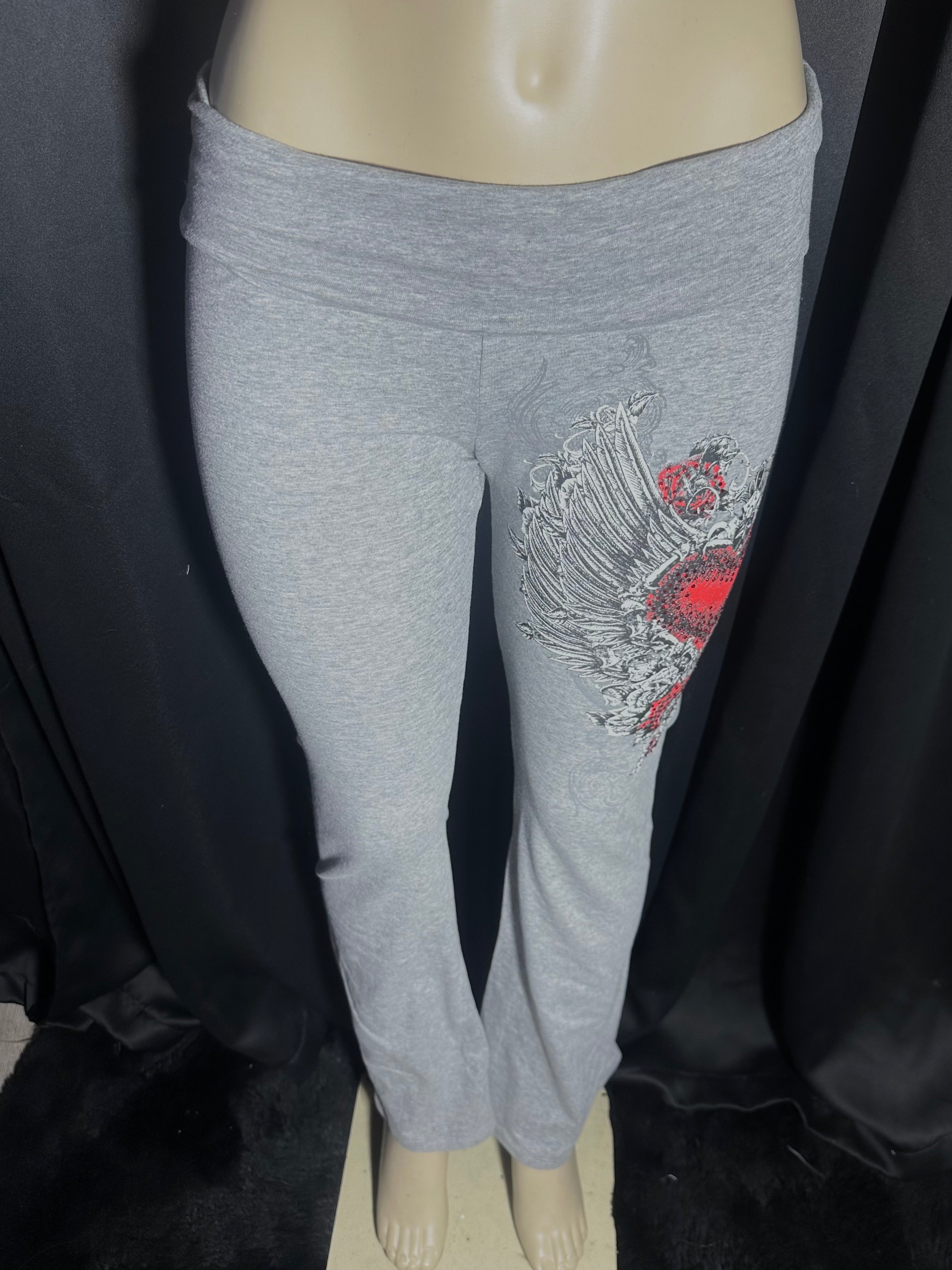 Heart grey fold over yoga pants