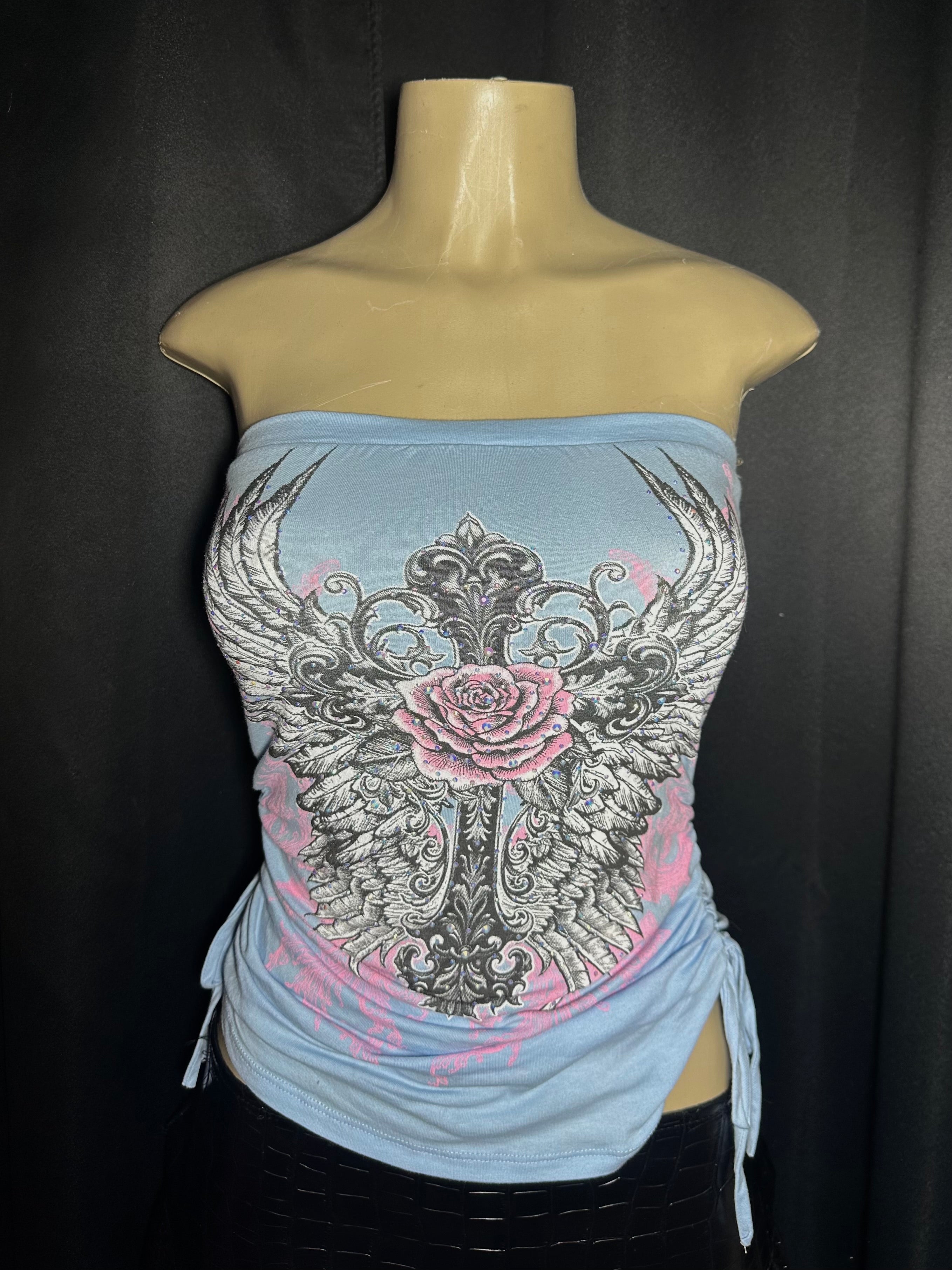 Flower cross blue top