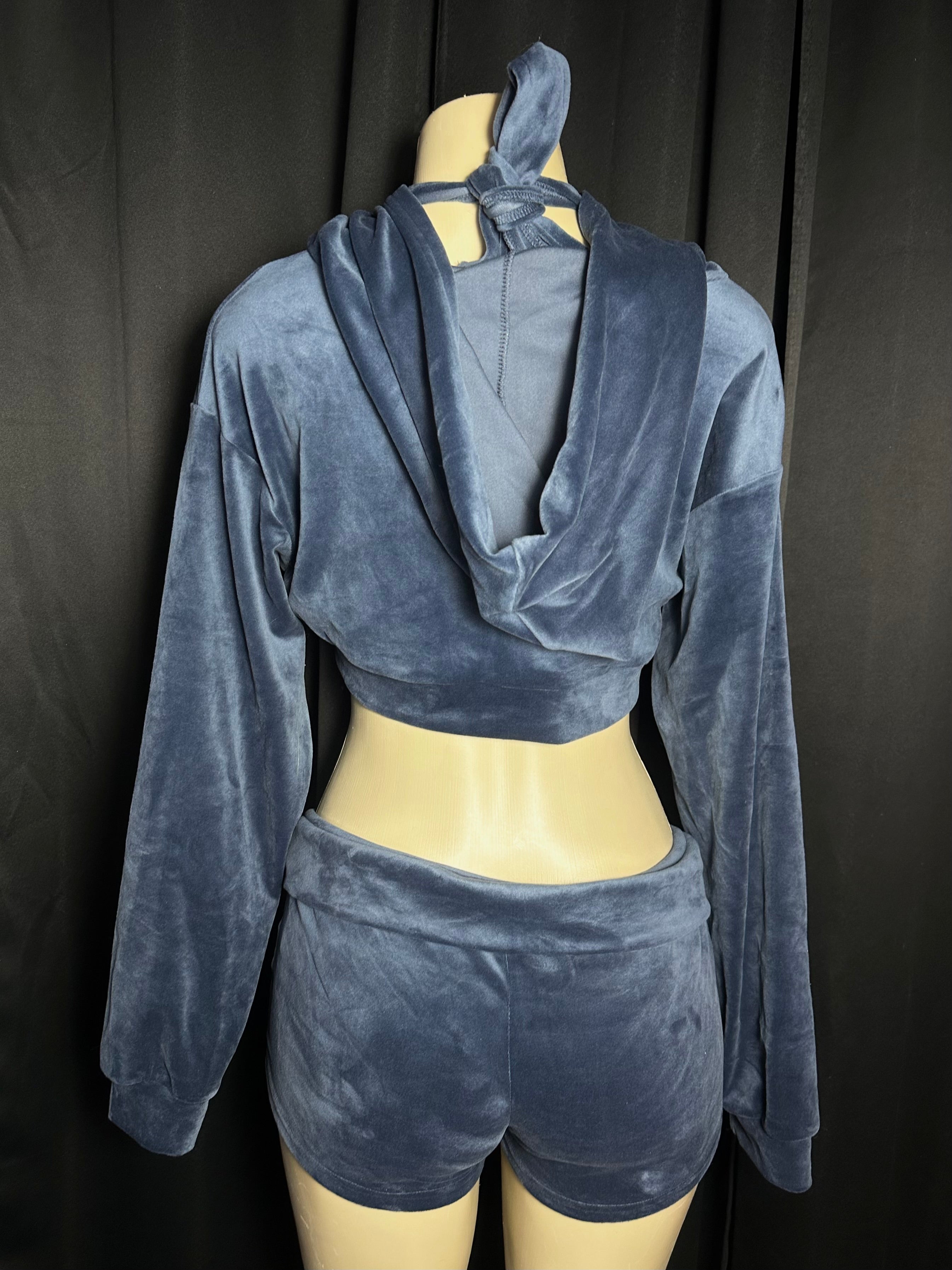 dark blue velour shorts